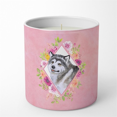 Carolines Treasures 10 oz Alaskan Malamute Pink Flowers Decorative Soy Candle CK4112CDL