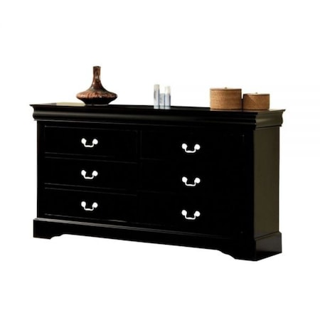 Homeroots 60" Black Solid and Manufactured Wood Six Drawer Double Dresser 490455