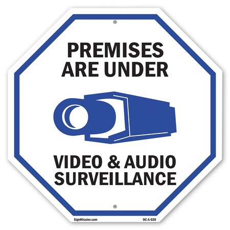 Signmission Premises Are Under Video & Audio Su, 10 Inch X 10 Inch, Plastic Sign OC-P-10-20