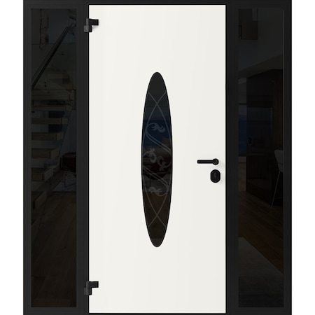 Vdomdoors Front Exterior Prehung Steel Door Ronex1277 Black Enamel 2 Sidelight Exterior Windows Sidelites RONEX1277EXD-BLK-W12+36+12xH80-RH-I