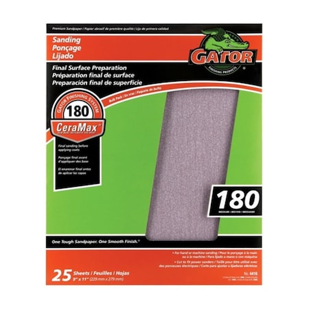 Gator Grit 3406 180 Grit Aluminum Oxide Sandpaper, 25PK 1609361