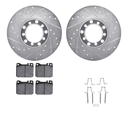 Dynamic Friction Co DFC Rotors-Drilled & Slotted-Silver w/ EURO 5000 Ceramic Brake Pads Incl Hdw 7612-63015