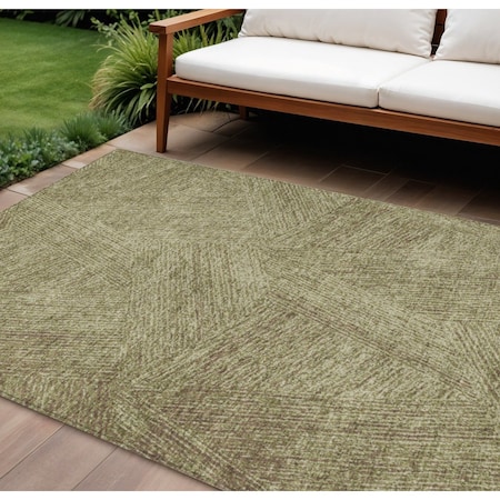 Homeroots 9' X 12' Green Beige And Brown Abstract Washable Indoor Outdoor Area Rug 597014