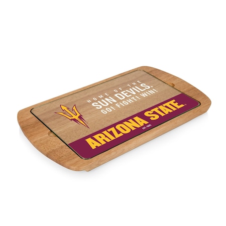 Picnic Time Family Of Brands NCAA Arizona State Sun Devils Billboard Glass Top Cheese Board - Charcuterie Boards, Parawood 911-01-505-024-0