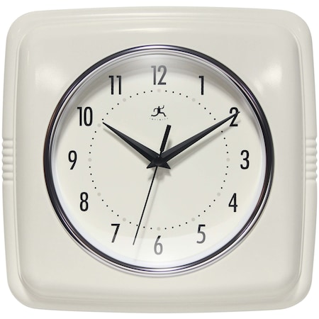 Infinity Instruments Square Retro Wall Clock, Ivory, 9.25" 13228IV-4103