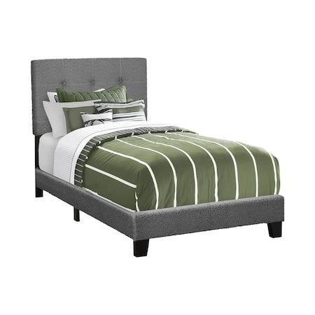 Monarch Specialties Bed, Twin Size, Upholstered, Frame Only, Youth, Teen, Juvenile, Dark Grey Boucle, Transitional I 5803T