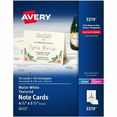 Avery Dennison Avery, Textured Note Cards, Inkjet, 4 1/4 X 5 1/2, Uncoated White, 50/bx W/envelopes 3379