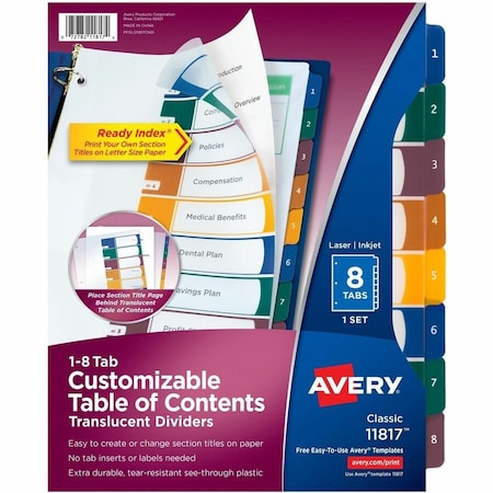 Avery Dividers, Toc, Plastc, 8Tab 24PK AVE11817
