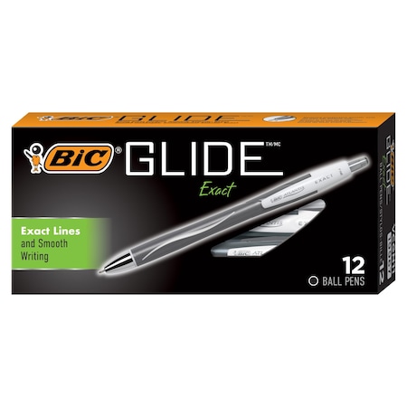 Bic Glide Exact Retractable Ball Point Pen, Fine Point 0.7 mm, Black, 12PK VCGN11-BLK
