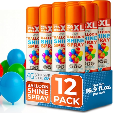 Adhesive Guru Balloon Shine Spray - High Gloss Finish for Latex Balloons, Long Lasting (16.9 fl oz), 12PK adgr_BLN_SHN_12pk