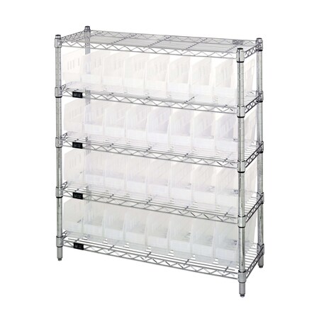 Quantum Storage Systems WIRE SHELVING UNIT WITH BINS CLEAR WR5-39-1236-201CL