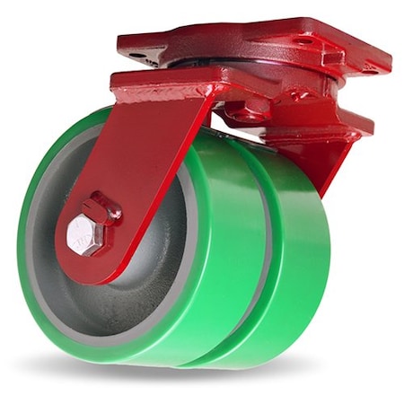 Hamilton Extra Heavy Duty Dual-Wheel Swivel Caster, 8" x 3" Duralast Polyurethane (95A) on Cast Iron Wheels S-EHD2-83DB