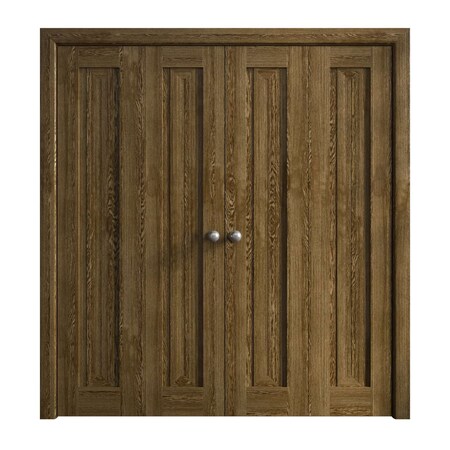 Sartodoors Sliding Closet Double Bi-fold Doors 72 x 96 inches, Ego 5006 Marble Oak, Sturdy Tracks Moldings Tr EGO5006DBF-DMR-72x96 (4* 18x96)