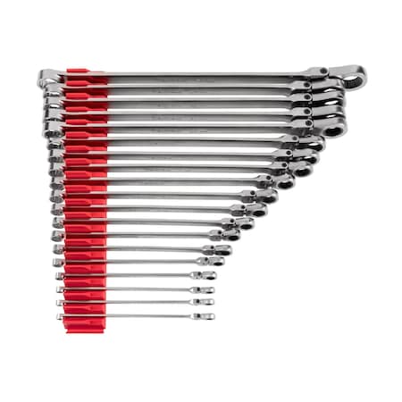 Tekton Long Fixed/Flex Head 12-Point Ratcheting Box End Wrench Set W/ Modular Organizers, 19-Piece, 6-24mm WRB95304