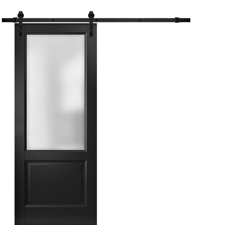 Sartodoors Sturdy Barn Door, Lucia 22 Matte Black with Frosted Glass, 6.6FT Rail Hangers Heavy Hardware Set , LUCIA22BD-B-BLK-4296