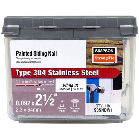 Simpson Strong-Tie Siding Nail, 8D, 2-1/2 in L, Stainless Steel, Full Round Head, Annular Ring Shank, 1 lb S8SNDW1