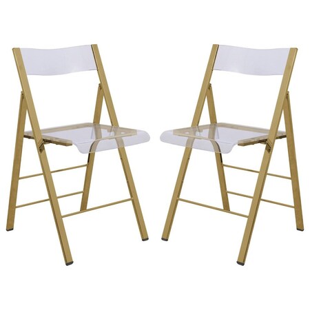 Leisuremod Menno Modern Acrylic Gold Base Folding Chair, Clear, 2PK MFG15CL2