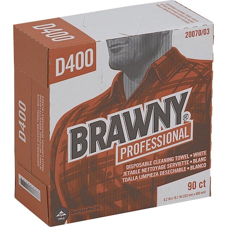 Brawny Dry Wipe, Brawny Pro, Dispenser Box, Double Recreped DRC, 90 Wipes, 9 1/4 in x 16 in, White, 10 Pk 20070/03
