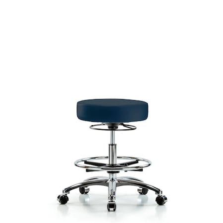 Blue Ridge Ergonomics Vin Stool without Back Chr-Medium Bench Ht with Chr FRandCasters in Imperial Blue Trailblazer Vin BR-VMBSO-CR-CF-CC-8582