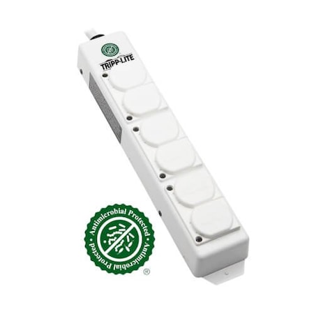 Tripp Lite Outlet Strip, Hospital Grade, Dual Ground, 6 5-15R-HG, 5-15P-HG, 15 ft., White PS-615-HGDG