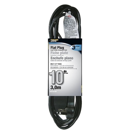 Powerzone SPT-2 Extension Cord, 16 AWG, Indoor, 16/3, 3 Outlets, 5-15R, Black, 5-15P, 10 ft OR932610