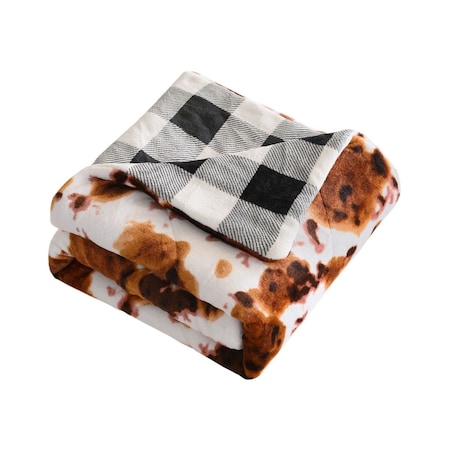 Homeroots 50" X 60" Brown and White Velvet Quilted Animal Print Plush Throw Blanket 535294