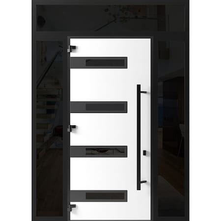 Vdomdoors Front Exterior Prehung Steel Door Ronex0131 Grey 96 2 Sidelight and Transom Window Sidelite Entry RONEX0131EXD-GRE-W12+36+12xH96+16-RH-I