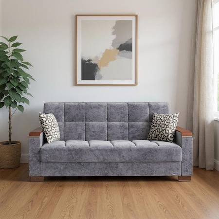 Homeroots 87" Gray Microfiber Convertible Futon Sleeper Sofa And Toss Pillows With Storage 607096