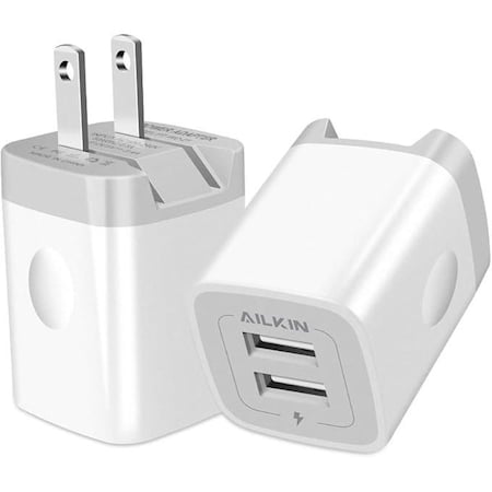 Swe-Tech 3C 2 Port USB Wall Travel Charger, dual USB A female ports, 5V/2.1A output, Folding plug, White FWT90W1-30310WH