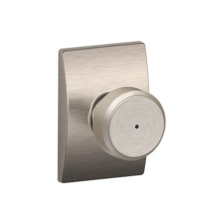 Schlage Residential Bowery Knob with Century Rose Privacy Lock with 16080 Latch and 10027 Strike Satin Nickel Finish F40BWE619CEN