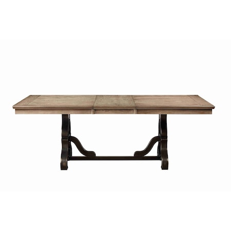 Homeroots 68" Natural and Black Wood Removable Leaf Trestle Base Extendable Dining Table 631267