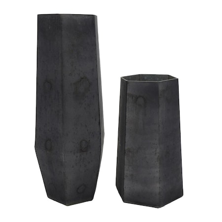 Homeroots Set of Two Black Hexagonal Glass Table Vases, 2PK 568862