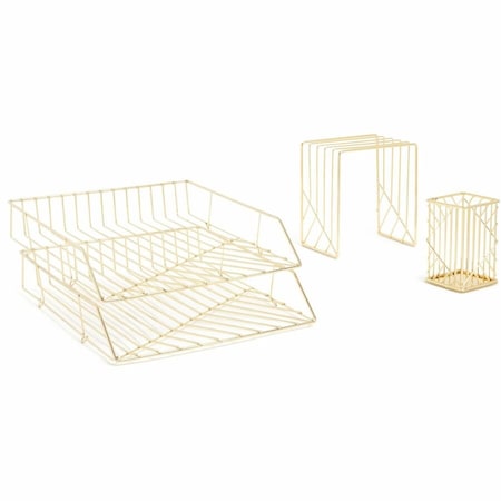 U Brands Metal Desk Organization Kit, Vena Collection, Cup, Sort and 2 Trays Included, Yellow, 4PK UBR3940U0001