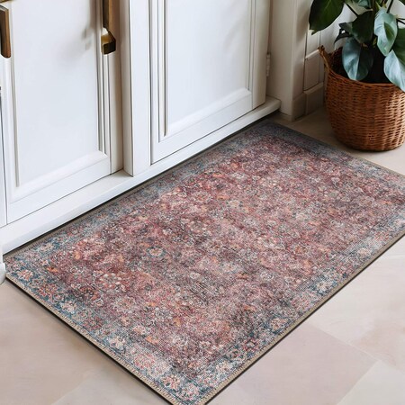 World Rug Gallery Transitional Bordered Vintage Machine Washable Non Slip Area Rug 2 ft x 3 ft Multi 6026MULTI2X3