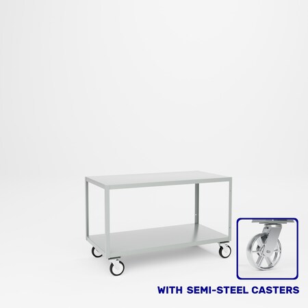 Pucel Two Shelf Mobile Table, 48 in W x 24 in D x 30 in H, Black MT-2448-2S