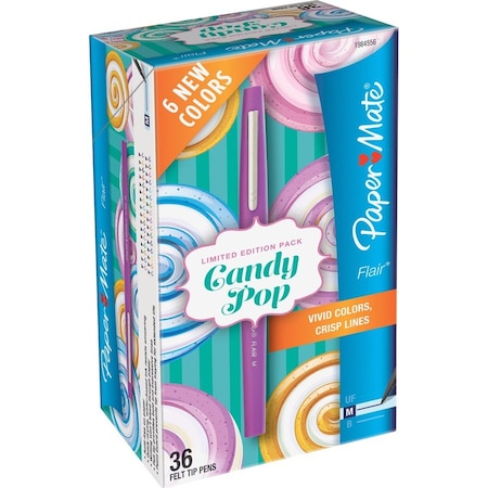 Sanford Paper Mate, FLAIR CANDY POP STICK POROUS POINT PEN, 0.7MM, ASSORTED INK/BARREL, 36PK 1984556