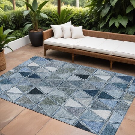 Homeroots 9' X 12' Denim Blue And Sky Blue Geometric Washable Indoor Outdoor Area Rug 583026