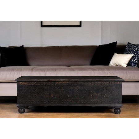 Homeroots 54" Black Solid Wood Distressed Lift Top Solid Coffee Table 522821