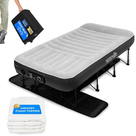 Serenelife (Twin) EZ Bed Luxe Air Mattress with Frame and Rolling Case SLEZBDTW10LX