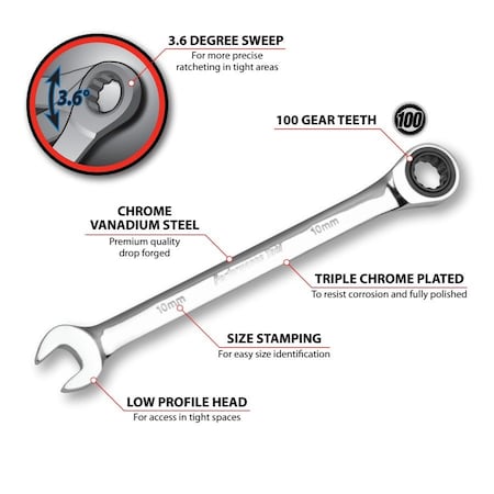 Performance Tool 10Mm Ratcheting Wrench Wrench Rtchtng, W30350 W30350