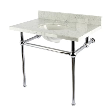 Kingston Brass 36-Inch Carrara Marble Console Sink with Brass Legs, 8-Inch, 3-Hole KVBH3622M81