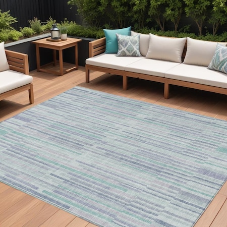 Homeroots 9' X 12' Mint Green And Ivory Striped Washable Indoor Outdoor Area Rug 631549