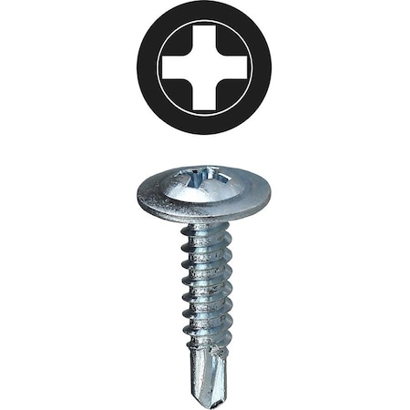 Dottie Self-Drilling Screw, #8-18 x 1/2 in, Zinc Plated Steel Wafer Head Phillips Drive, 100 PK TEKW812