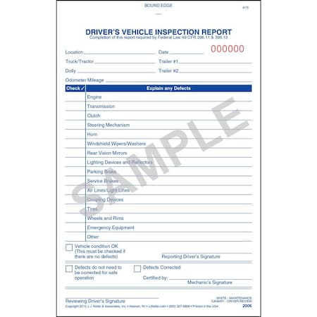 Jj Keller Vehicle Inspection Form, 3 Ply, Carbonless 2006