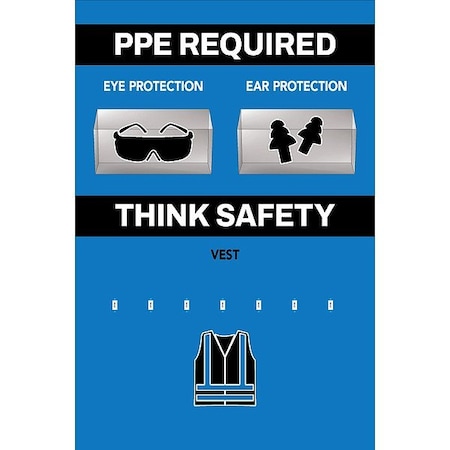 Visual Workplace PPE Shadow Board, Blue, 24 in H 30-1910-3624-P20803