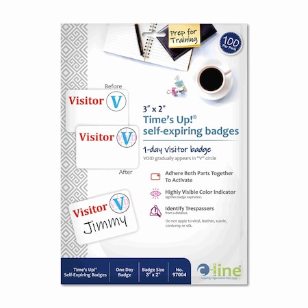 C-Line Products 3" x 2" Time's Up! Self-Expiring Visitor Badges, 100PK 97004