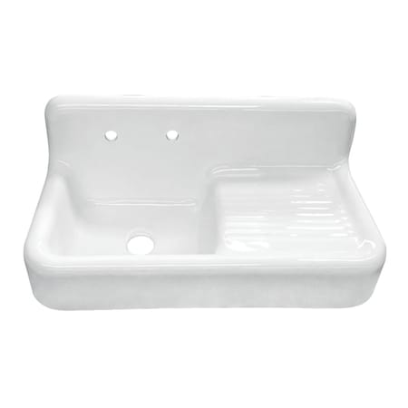 Kingston Brass 42" Cast Iron Single Bowl Wall Mount Kitchen Sink with Drainboard, White GCKWS422117