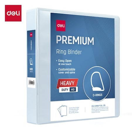 Deli Heavy Duty View Binder 3in, Letter, 3-Sided D-Ring, 4 Pockets, White, 4PK CF576-WH