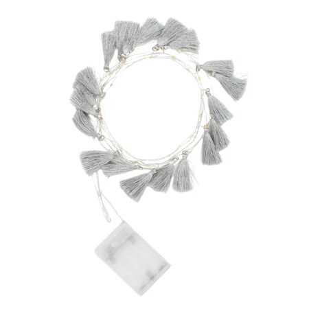 Elegani Boho Tassel Fairy String Lights - 20 LED Warm White Lights with Soft Grey Tassels PH-5138