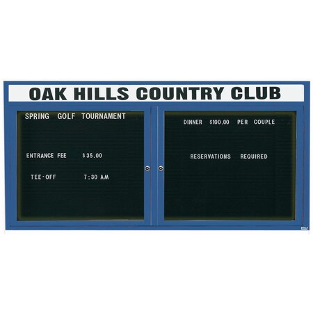 Aarco Illuminated Outdoor Enclosed Directory w/ Al Frame Header, Powder Coated Blue, 36''Hx72''W OADC3672HIB